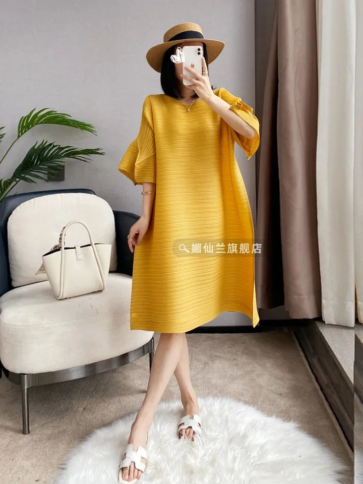YUDX Miyake Pleated Flared Sleeve Dress - Summer 2023 Collection
