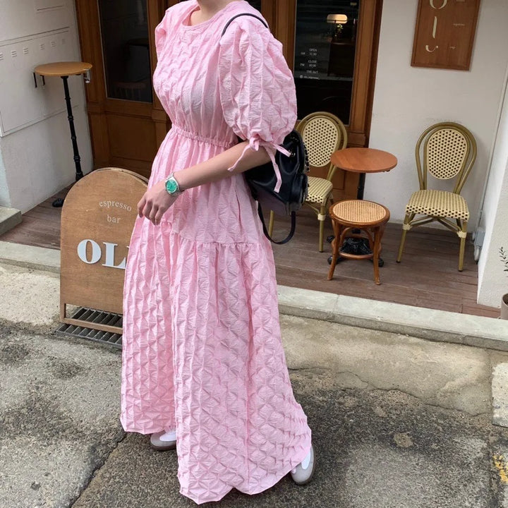 Pink Bubble Plaid Maxi Dress