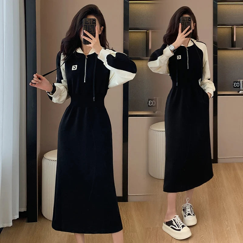 Korean Half-zipper Dress: Fall Waist Thin Leisure" - High Quality, Asian Sizes, Variety of Colors!