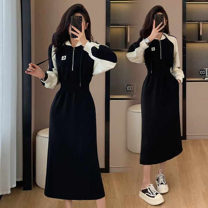 Korean Half-zipper Dress: Fall Waist Thin Leisure" - High Quality, Asian Sizes, Variety of Colors!