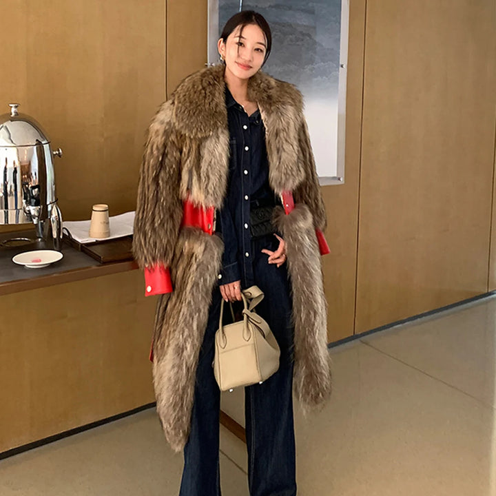 Hot 2023 Luxury Clothes Women Winter Coat 100% Real Raccoon Fur Coat Natural Fluffy Fur Jacket Ladies Fashion X-long Streetwear