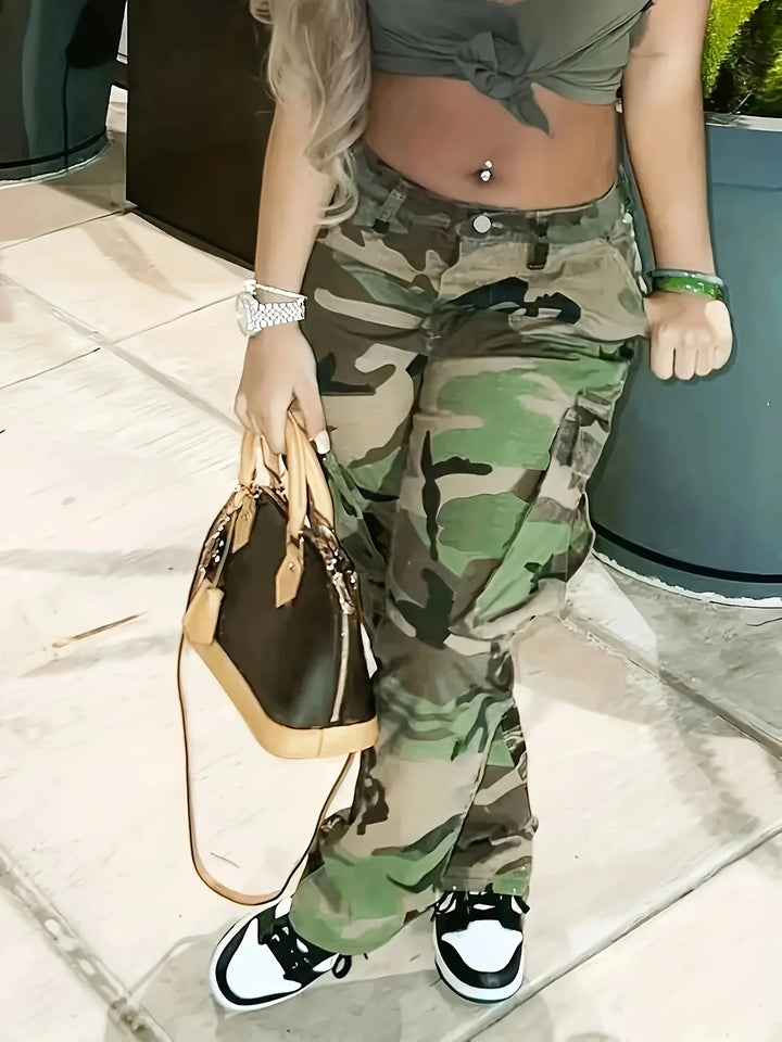 Y2K Camo Cargo Jeans: Stretchy, Comfy, & Stylish