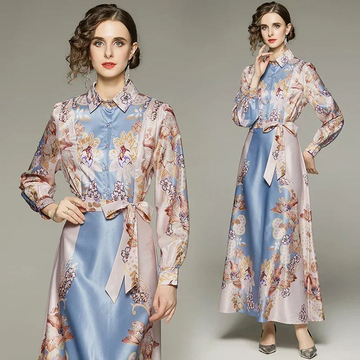 Vintage Floral Print Maxi Dress - Elegant A-line for Women's Party & Vacation