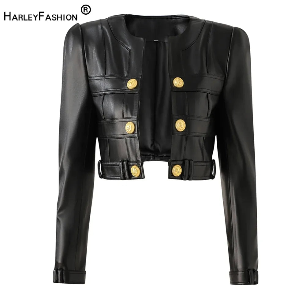 Stylish Women's Plaid PU Leather Jacket - High Quality Outdoor Fashion