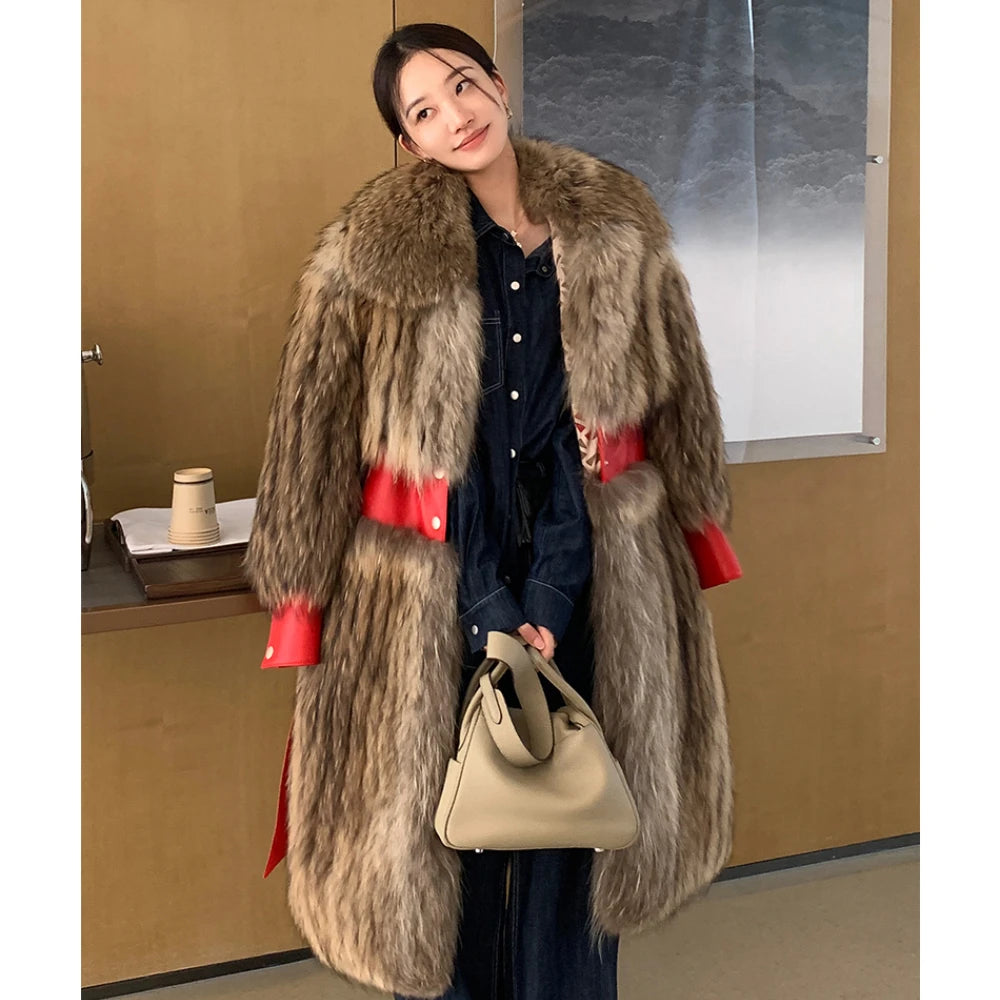 Hot 2023 Luxury Clothes Women Winter Coat 100% Real Raccoon Fur Coat Natural Fluffy Fur Jacket Ladies Fashion X-long Streetwear