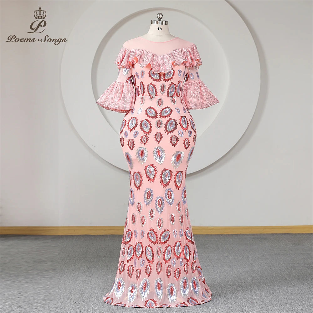 Pink Sequined Mermaid Evening Dress Plus Size