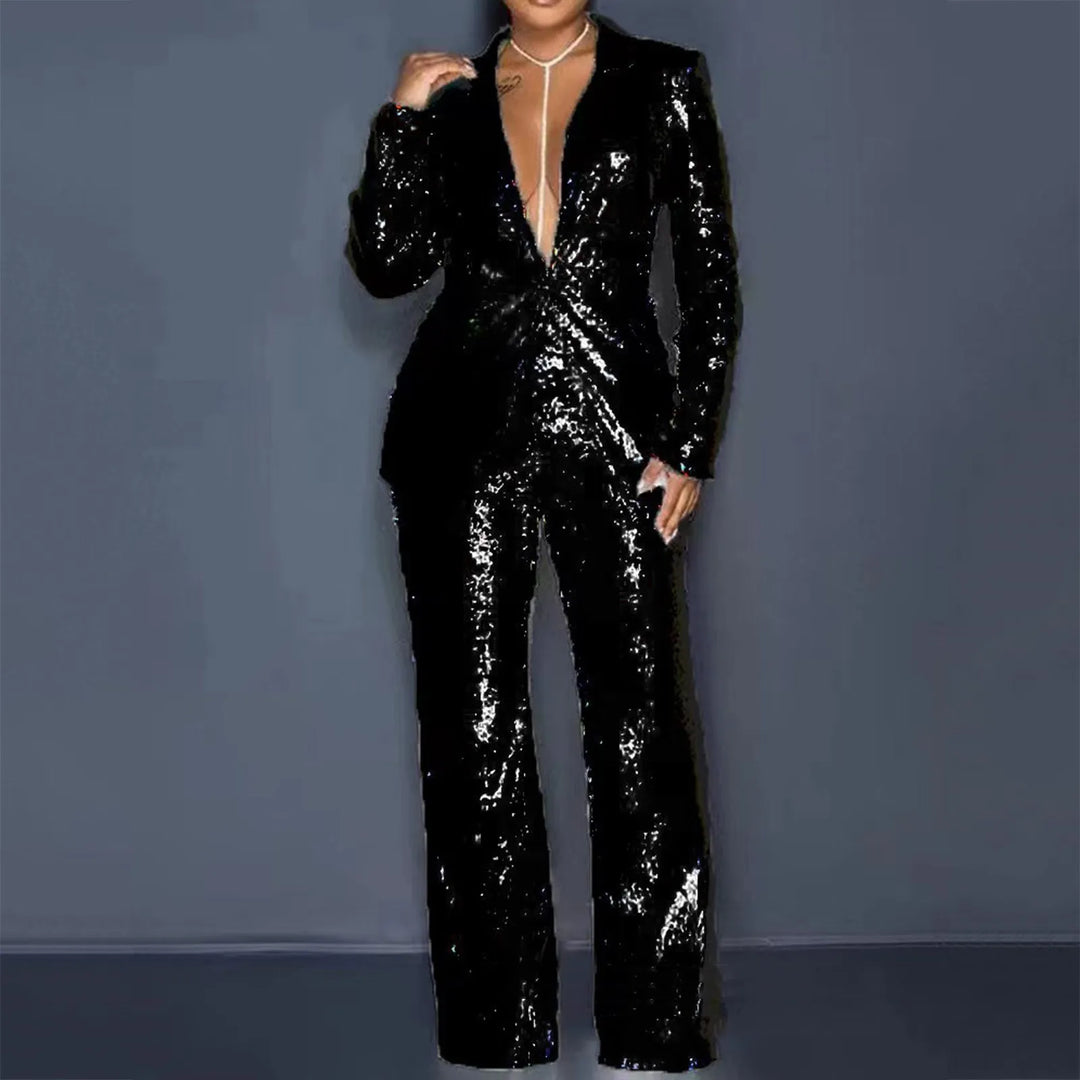 Winter Women Sequined Blazer Feminino Shining Long Sleeve Outerwear Vintage Female Party Costumes Formal Tuxedo Womens Suits Set