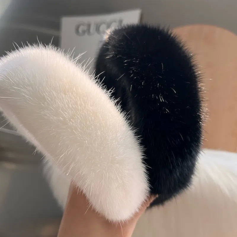 New Style Luxurious Real Mink Fur Band Female Real Mink Fur Headband Women Hair Genuine Fur Accessories Padded Winter Hair Hoop