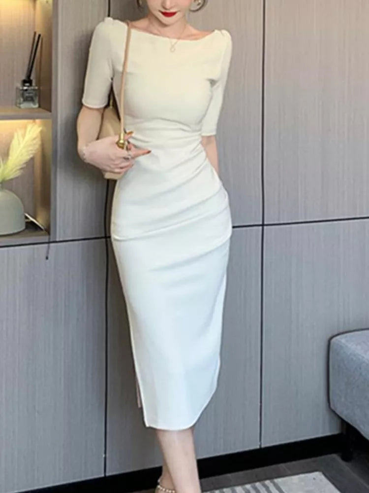 2022 Elegant Midi Party Dress for Women - Slim Bodycon Office Attire