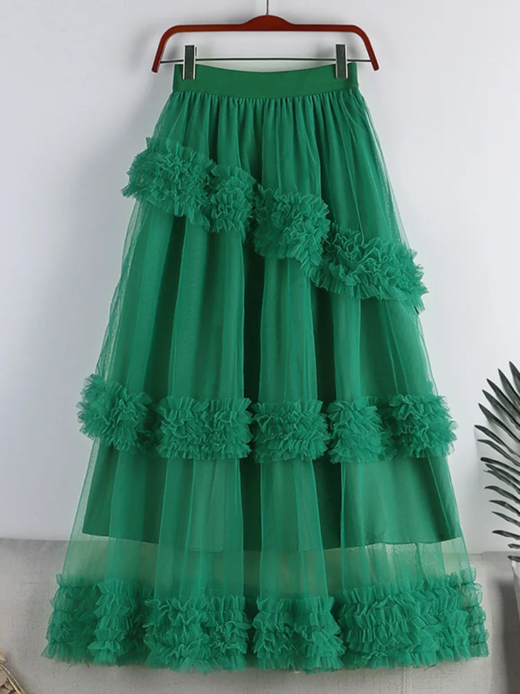 Elegant High Waist Tulle Skirt - Yellow Green Winter Party Skirt for Women - 2023 Collection