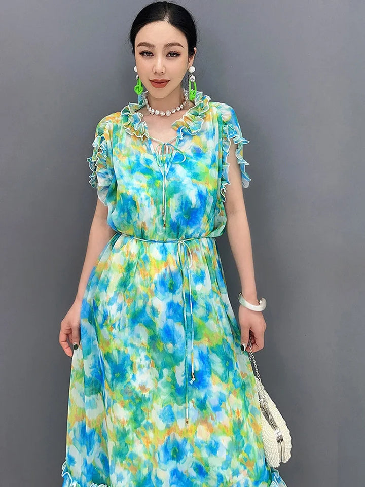 Upgrade Your Wardrobe with SHENGPALAE's Elegant Chiffon Printed Dress