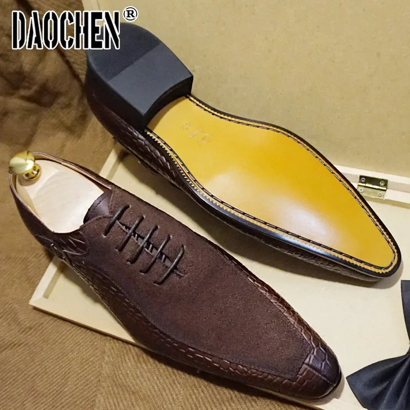 High-Grade Men Oxford Shoes - Luxury Leather Suede Patchwork