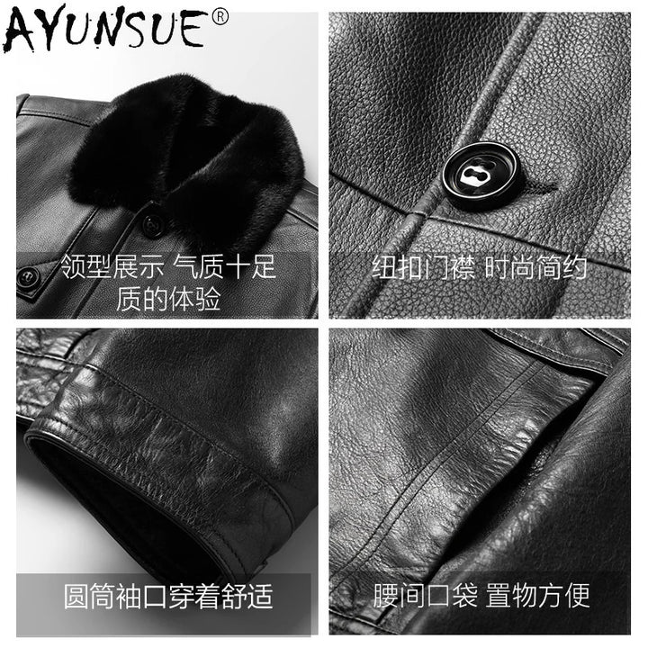 Goat Genuine Winter Skin 100% Leather Jacket Men 2023 Real Mink Fur Collar Parka Men's Fur Coat Jaqueta Masculina Gxy270