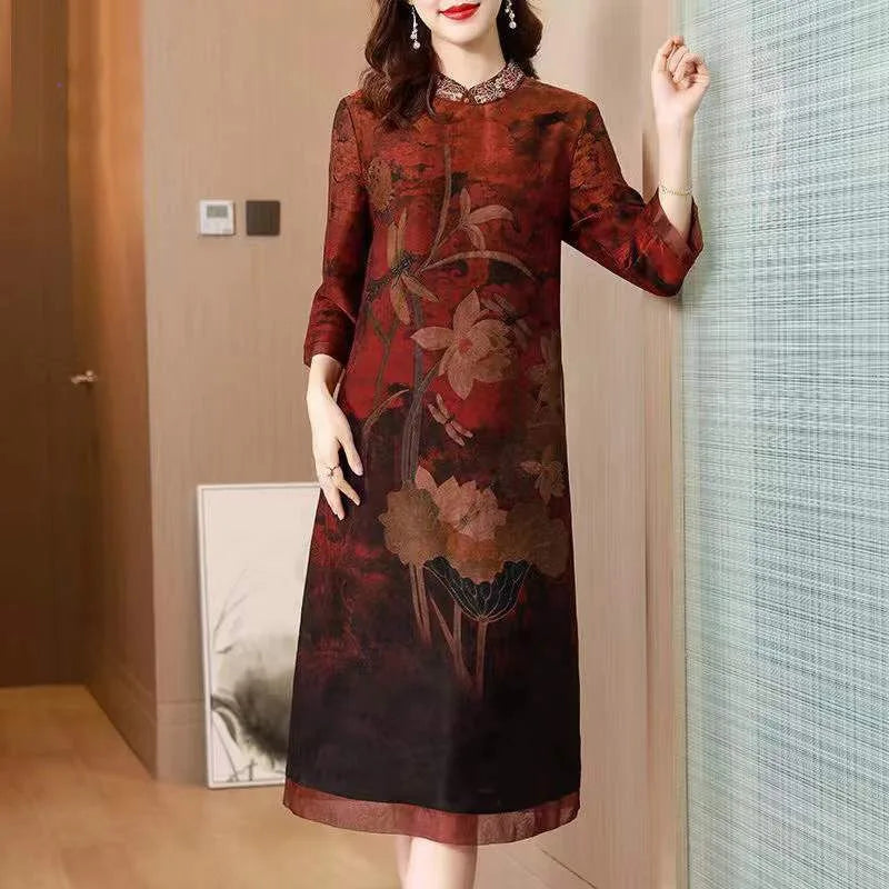 Vintage Floral Midi Dress - Elegant & Casual for Spring/Summer