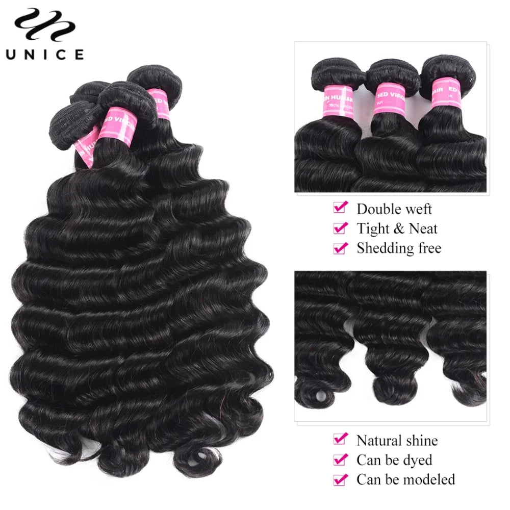 UNice Loose Deep Wave Human Hair Bundles