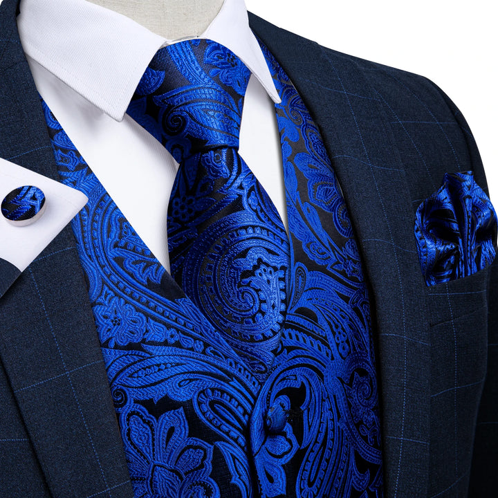 Formal Dress Gold Blue Black Paisley Wedding Suit Vest Formal Business Men Tuxedo Waistcoat Vest Suit Bowtie Necktie Set DiBanGu