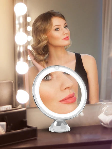 Transform Your Makeup Routine with Our Portable 10x Magnifying Mirror - LED Lighting, Touch Screen, Dry Battery