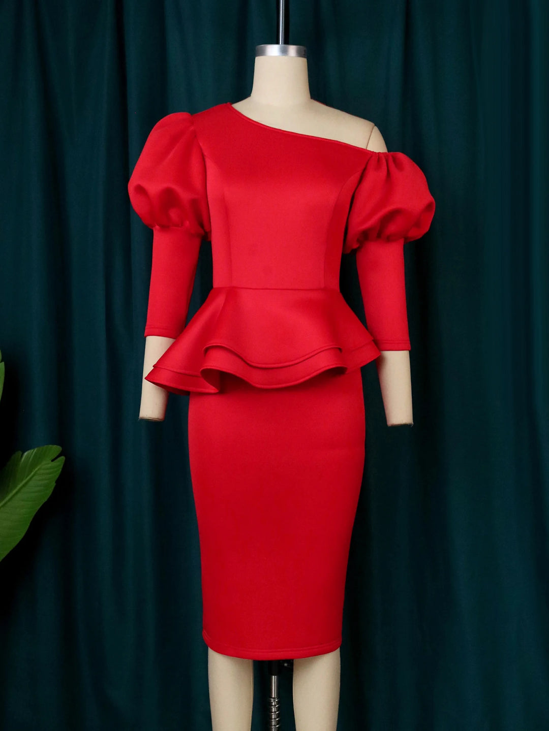 Elegant Red Peplum Bodycon Dress for Christmas Party - African Ladies Evening Gown