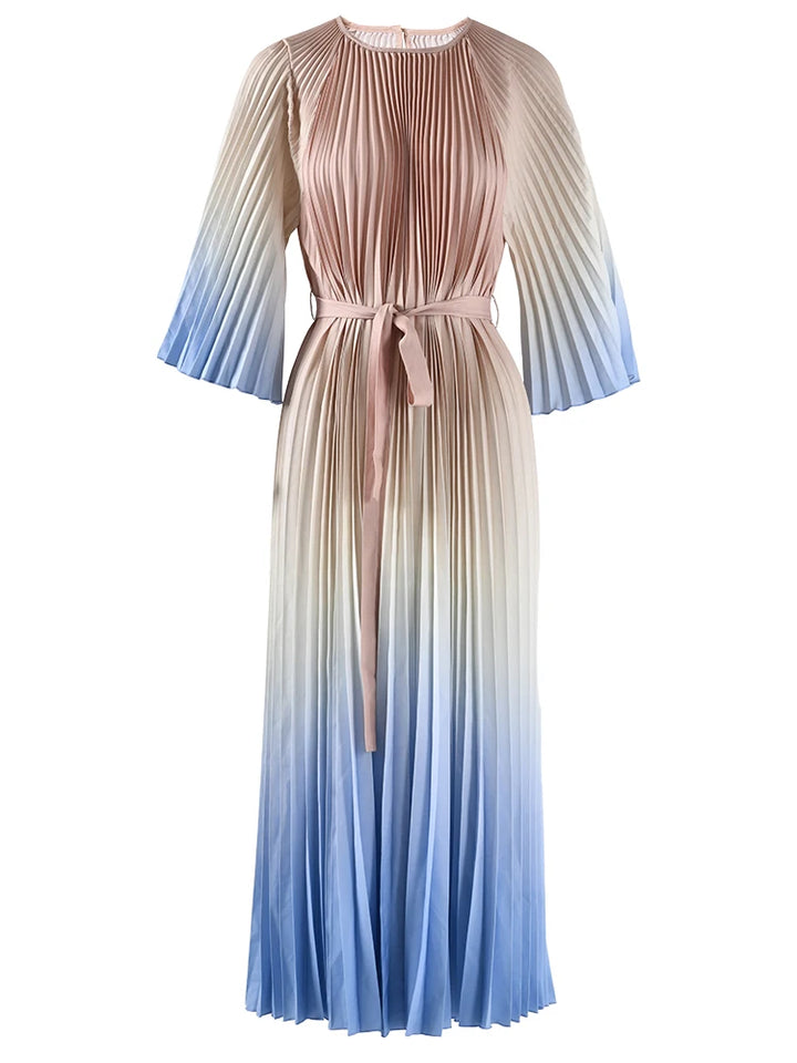 LANMREM Gradient Pleated Dress - Elegant Spring Party Wear