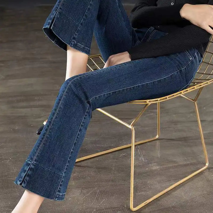 Vintage Korean Flare Jeans - High Waist Split, All-match Office Lady Pants
