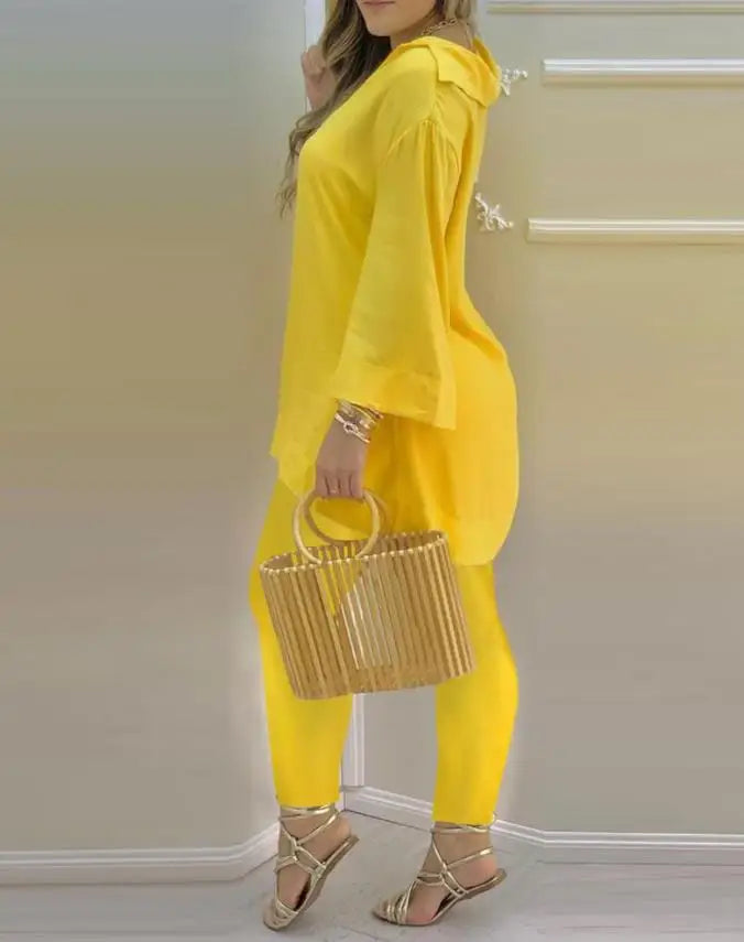 Stylish Two Piece Set - Chic V-Neck Top & Pants - Perfect for Daily Wear!