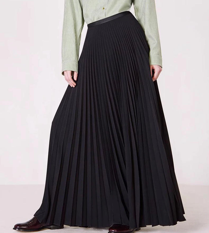 High-Quality Elegant Black Pleated Midi Skirt