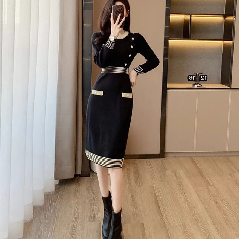 Elegant O Neck Waist Bodycon Dress for Evening Parties - Spring/Autumn Season