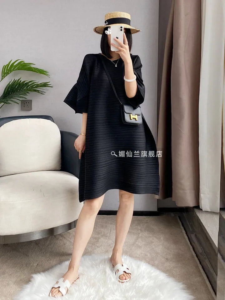 YUDX Miyake Pleated Flared Sleeve Dress - Summer 2023 Collection
