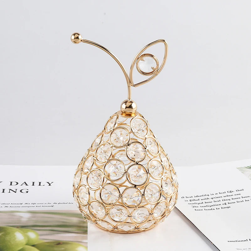 Creative Crystal Apple Ornaments Bling Rhinestone Pineapple Shape Miniatures Snow Pear Crafts Home Decoration Photography Props