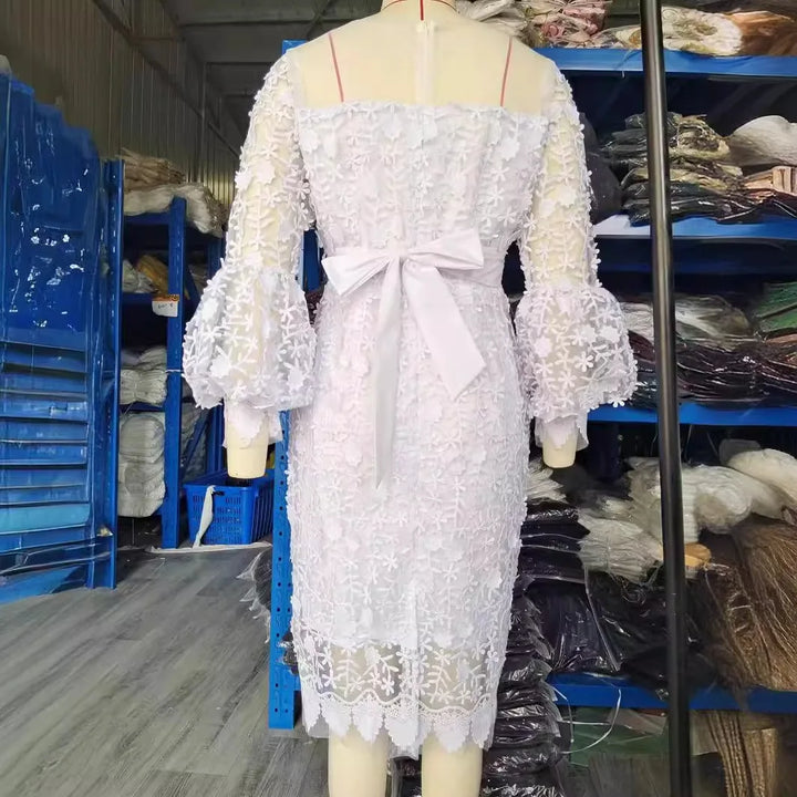 High-End Plus Size Lace Embroidered Evening Dress