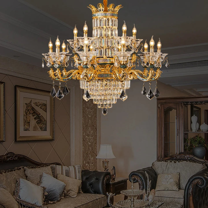 European Chandelier All Copper Atmosphere Living Room Crystal Chandelier With Dining Room Candle Light Bedroom Light Retro Light