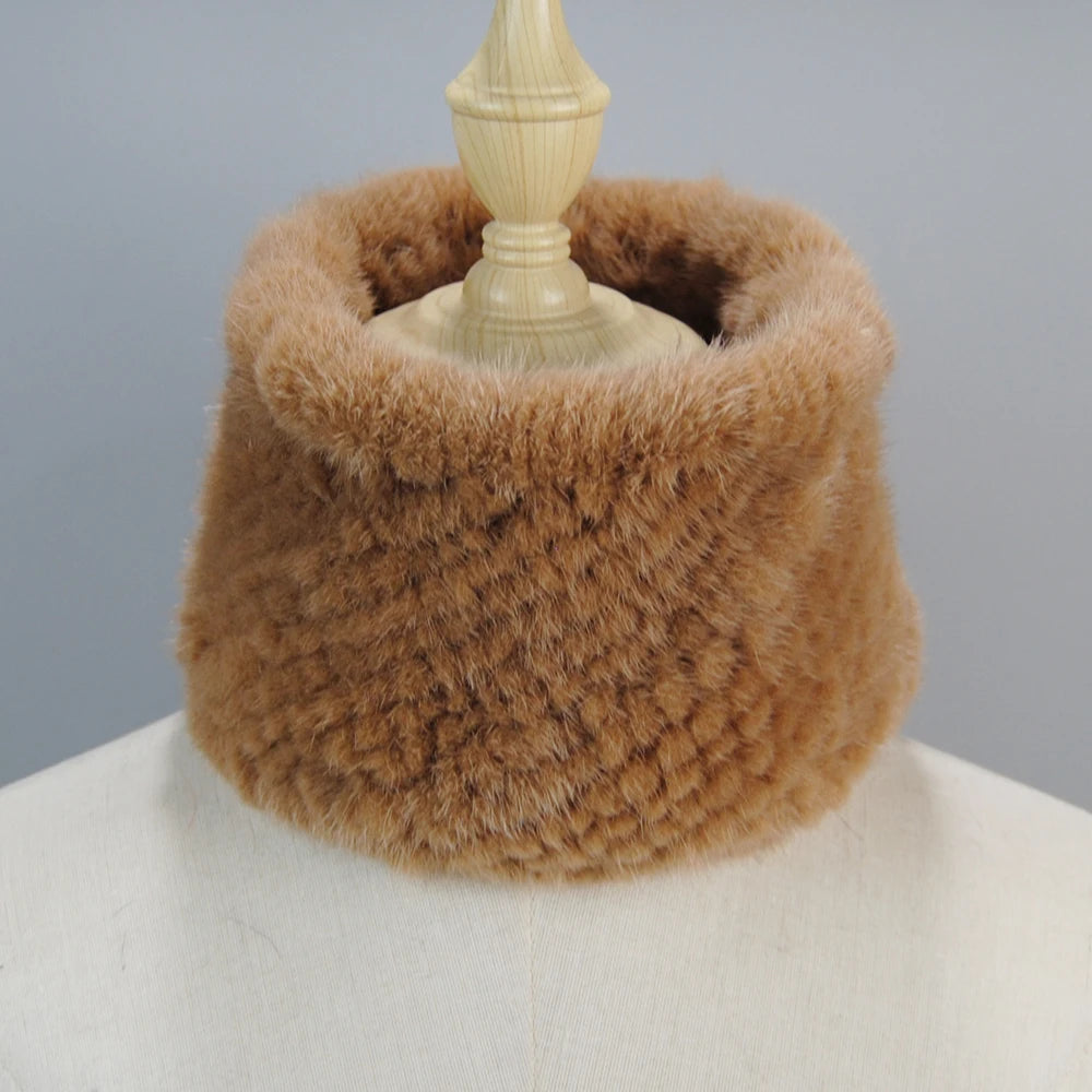 Lady Knitted Real Mink Fur Headbands Scarves Winter Russian Women Warm Genuine Mink Fur Ring Scarf Good Elastic Luxury Fur Shawl