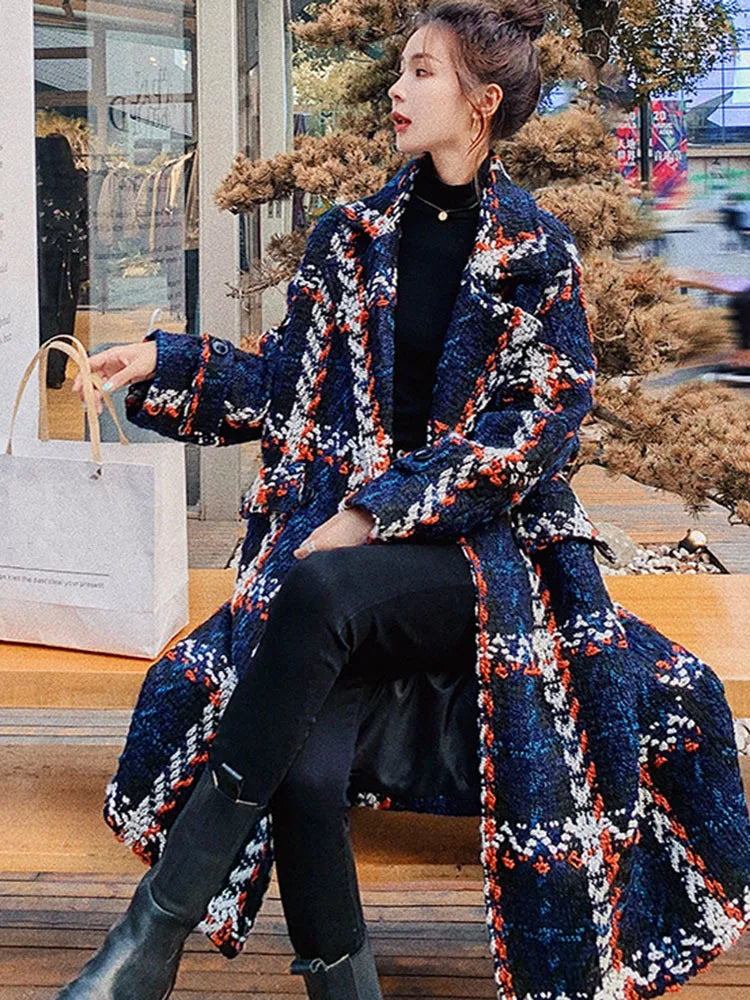LANMREM Vintage Plaid Woolen Coat - Double Breasted, Fall/Winter 2023, Plus Size - 2AA2007