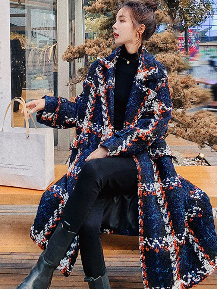 LANMREM Vintage Plaid Woolen Coat - Double Breasted, Fall/Winter 2023, Plus Size - 2AA2007