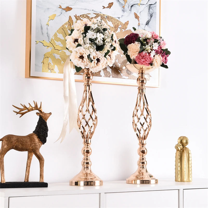 Metal Flowers Candle Holders Gold Wedding Centerpiece Vases Flower Candlestick Table Metal Stand Valentine Home Party Decoration