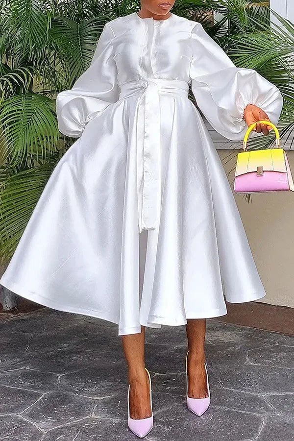 Satin Lantern Sleeve Maxi Dress - Perfect for Evening Events and Weddings