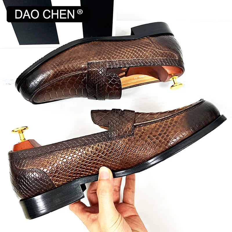Premium Black Coffee Leather Loafers Men's Shoes