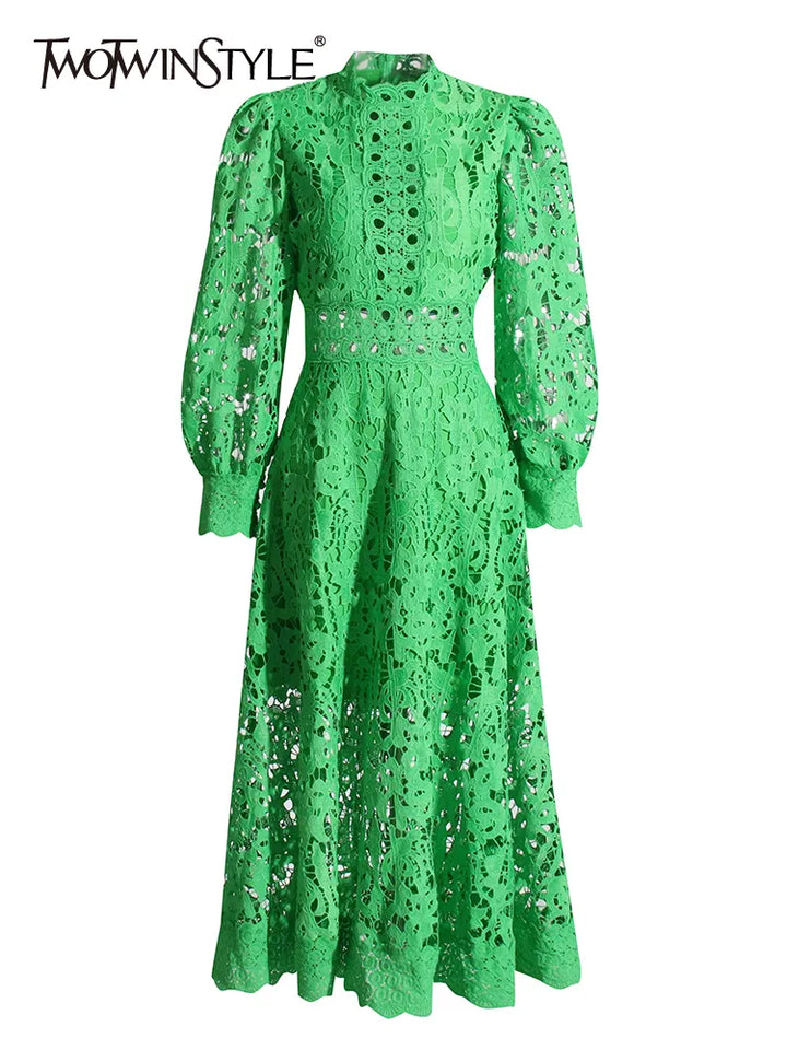 Upgrade Your Wardrobe: TWOTWINSTYLE Green Dress for Women - High Waist, Cut Out, Long Sleeve Midi Dress - 2022 Collection