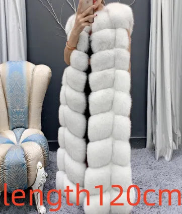 Winter Red Fox Fur Vest Female Real Extended Long  Women Red Fox Fur Waistcoat Natural Fox Fur Waistcoat Long Free Shipping