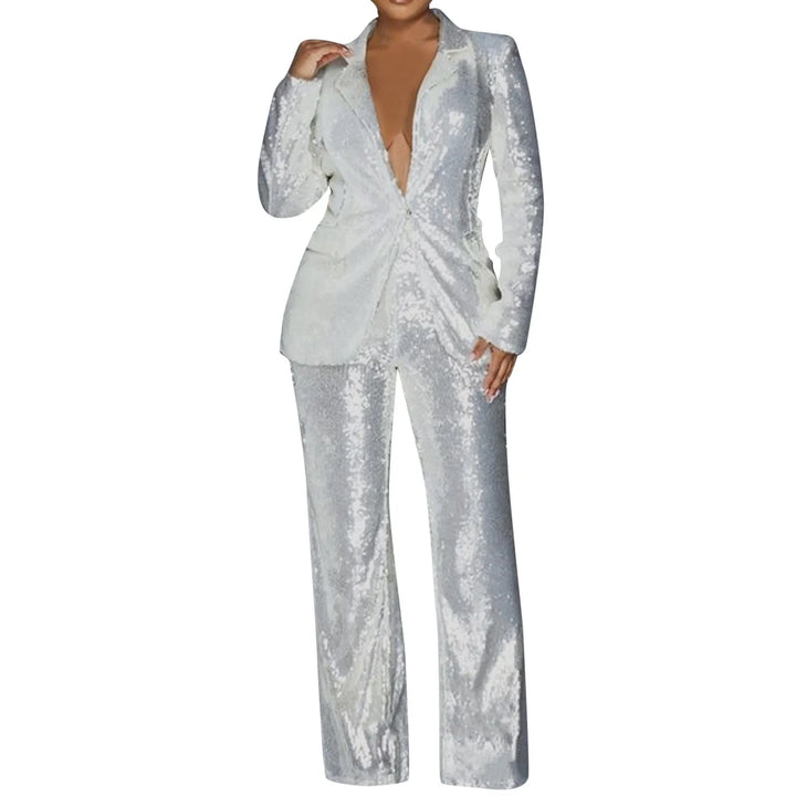 Winter Women Sequined Blazer Feminino Shining Long Sleeve Outerwear Vintage Female Party Costumes Formal Tuxedo Womens Suits Set