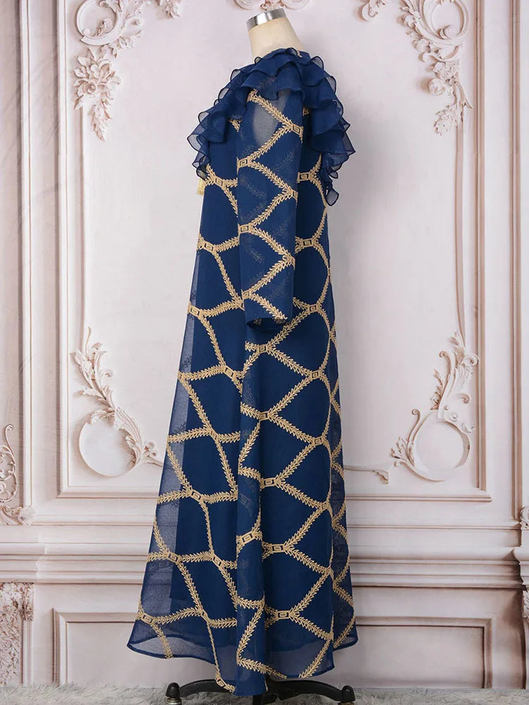 LANMREM Embroidery Ruffles A-line Dress