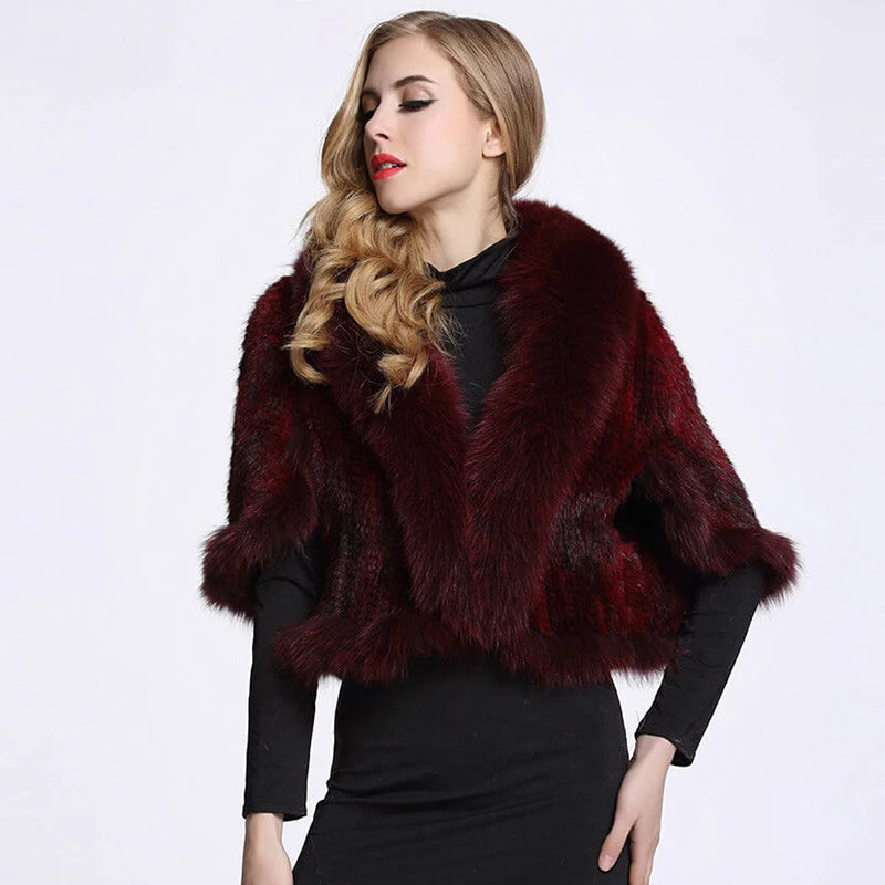 Women's Winter Mink Fur Shawl with Fox Fur Collar