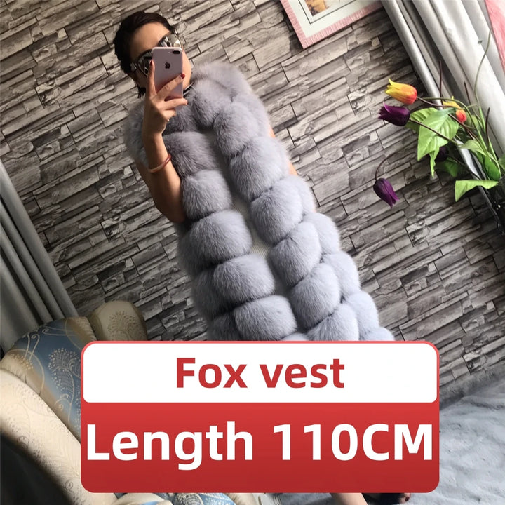 Winter Red Fox Fur Vest Female Real Extended Long  Women Red Fox Fur Waistcoat Natural Fox Fur Waistcoat Long Free Shipping