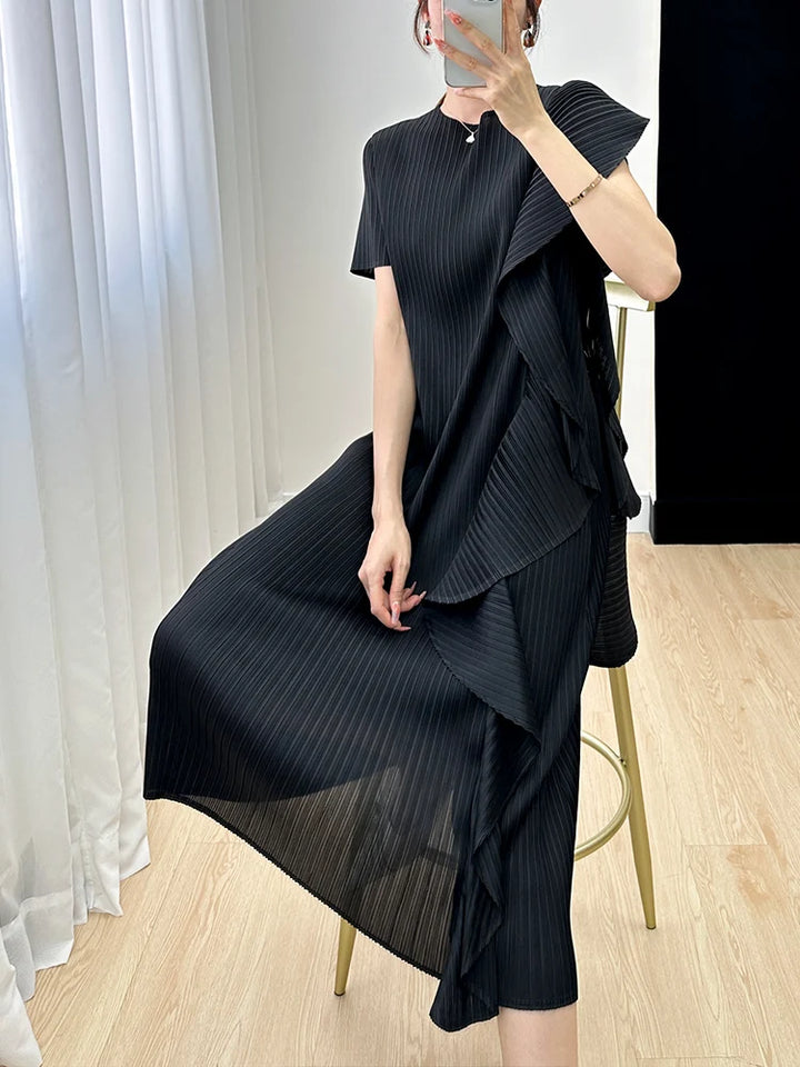 Designer Miyake Pleated One Shoulder Dress - Luxury Summer Evening Wear