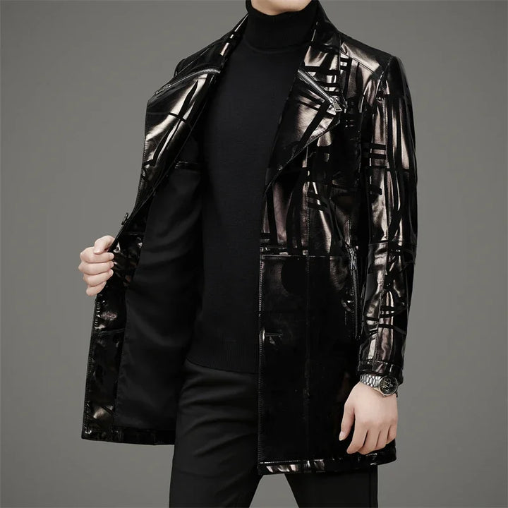 Business Leather Coat with Sheep Fur Trench - Autumn/Winter Fashion for Men