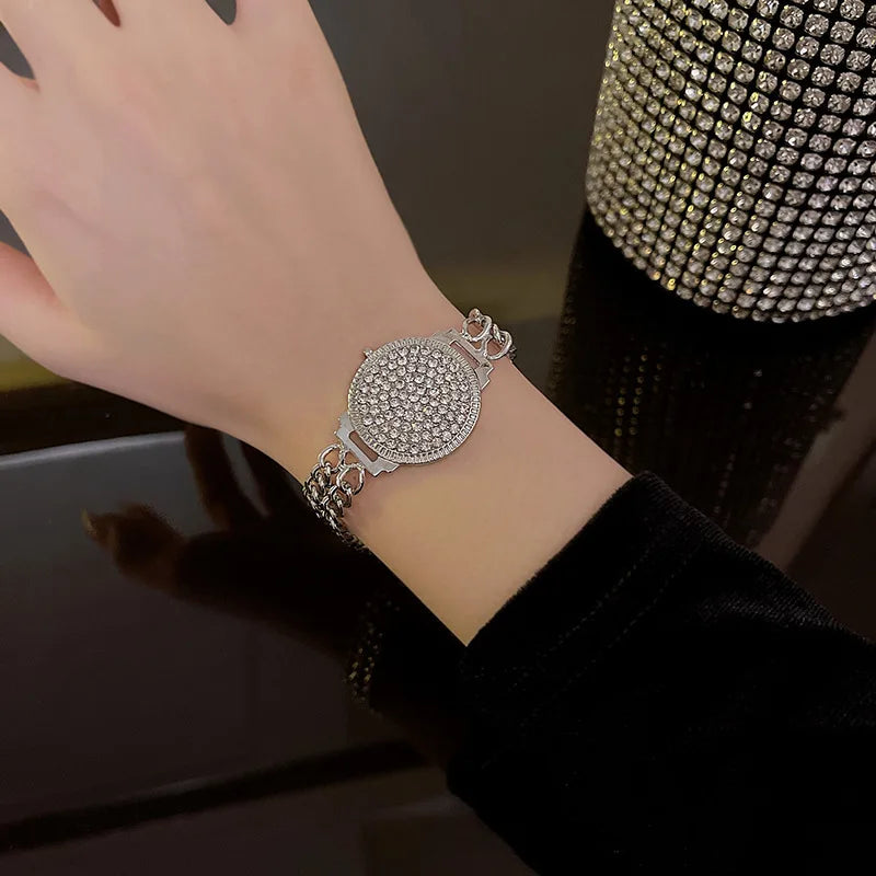 Sparkling Rhinestone Dial Bracelet - Luxurious Gold Plated Gift for Women