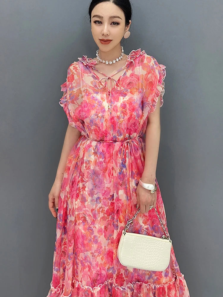 Upgrade Your Wardrobe with SHENGPALAE's Elegant Chiffon Printed Dress