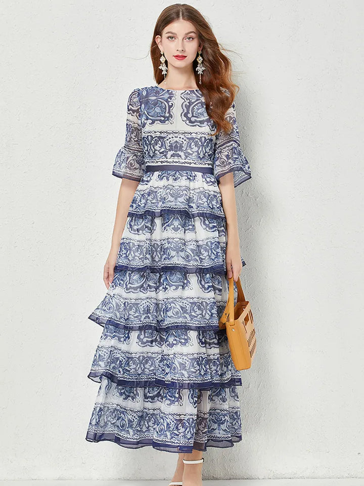 Stunning Blue and White Porcelain Print Maxi Dress - Limited Stock!