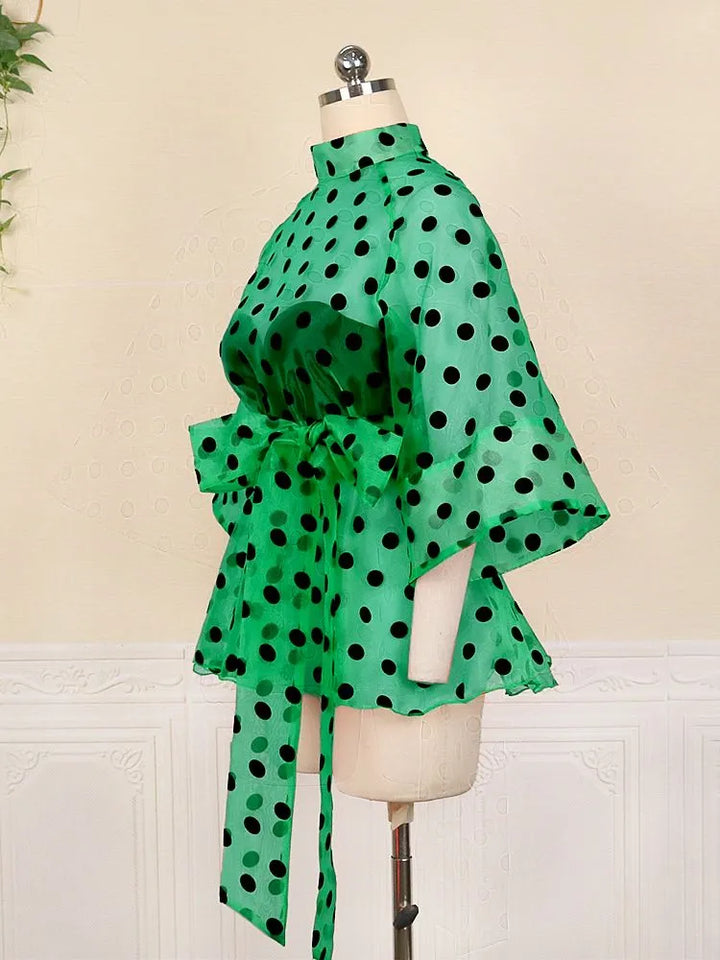 Polka Dot Peplum Blouse - Sheer, Sexy, and Stylish - Sizes S-2XL