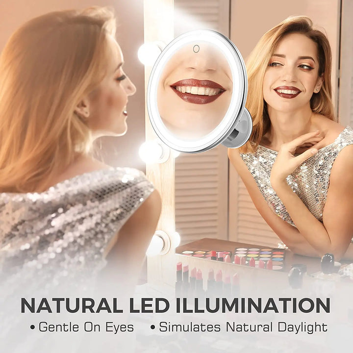 Transform Your Makeup Routine with Our Portable 10x Magnifying Mirror - LED Lighting, Touch Screen, Dry Battery